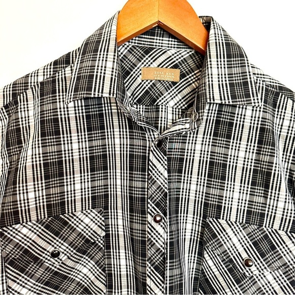 Zara Man Plaid Men’s Button Down Shirt Black White Size Medium - Picture 2 of 12